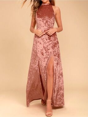 Lulu’s Velvet halter neck maxi dress with two front slits